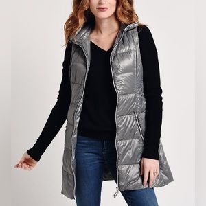 🔴My Anorak The New Nylon Vest Metallic Silver Sleeveless Long Down Puffer Vest S